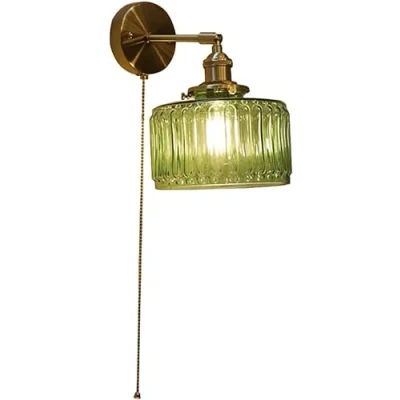 Image of CHJJZXBF Wall Light with Pull Switch Modern Industrial Lights Glass Shade for Bedroom, Living Room, Hallway, Kitchen, Country House, Hotel, E27 Base,Green