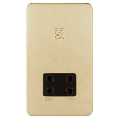 Image of Schneider Electric Lisse Screwless Deco Shaver Socket, Dual Voltage, 115/230V, GGBL7090BSBS, Satin Brass with Black Insert