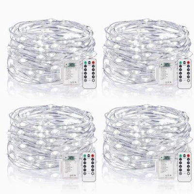 Image of Vacoulery Fairy Lights Battery Operated, 5M 50 LED String with Remote Control, 8 Modes Waterproof Dimmable for Indoor Outdoor Lighting, Wedding, Christmas Decoration (4 Packs, Cold White)