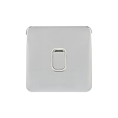 Image of Schneider Electric Lisse Screwless Deco Single Intermediate Light Switch, 10AX, GGBL1014WPC, Polished Chrome with White Insert