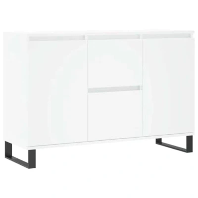 Image of vidaXL White Sideboard Storage Cabinet, Engineered Wood Construction, Iron Legs, Spacious Interior, Ideal for Living Room or Bedroom.