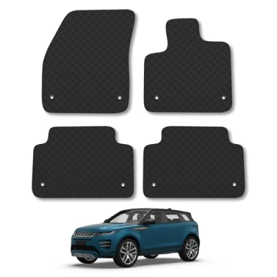 Image of Car Mats for Land Rover Range Evoque (2019 ) [Auto] Floor Premium Rubber Tailored Fit Set Accessory Black Custom Fitted 4 Pieces with Clips Anti Slip Backing, Heavy Duty &amp; Waterproof