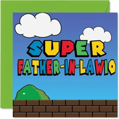 Image of Birthday Cards for Father in Law Super Lawio Funny Happy Card from Son Daughter Law, Fathers Day Dad, 145mm x Joke Greeting Men Him