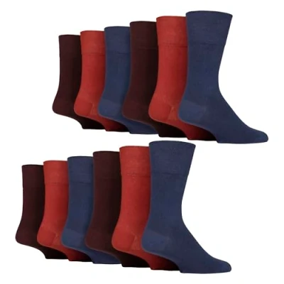 Image of IOMI 12 Pair Multipack Gentle Grip Top Diabetic Socks Mid Calf Loose Non Elastic Cotton with Handlinked Seamless Toe
