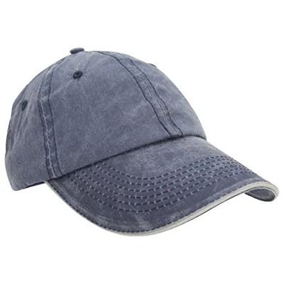 Image of Result Washed Fine Line Cotton Baseball Cap with Sandwich Peak (One Size) (Navy/Putty)