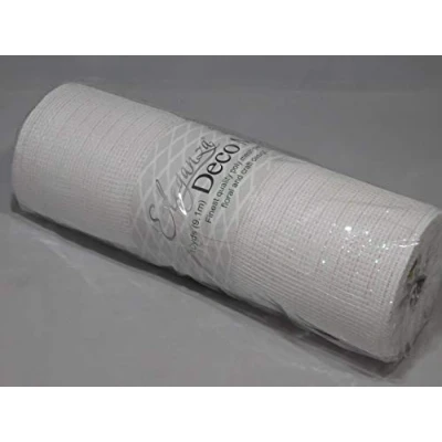 Image of 1 roll 25cm x 9.1 metres Metallic White Iridescent Deco Mesh Waterproof Netting Decomesh Ruffle Wreaths ELEGANZA