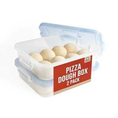 Image of Chef Pomodoro Large Pizza Dough Proofing Box Kit 2 Pack, 44 x 34 cm, Container, Fits 6 8 Balls, Trays and Covers, Household Tray With Convenient Carry Handle (Blue)