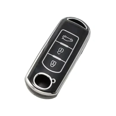 Image of StyleC key cover compatible with MAZDA 2 3 5 6 CX3 CX5 CX7 CX9 MX5 case fob button TPU (Black Silver)