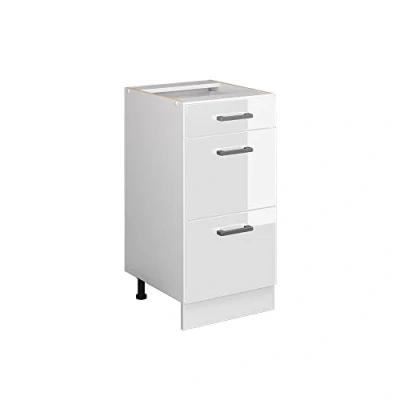 Image of Vicco Kitchen base cabinet Raul, White High Gloss/White, 40 cm with drawers, without worktop