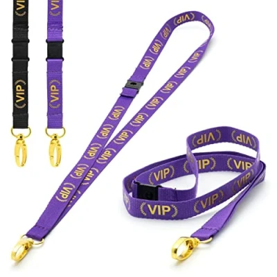 Image of CKB LTD Purple VIP LANYARDS Breakaway Safety Lanyard Neck Strap Swivel Gold Colour Metal Clip for ID Card Holder Pull Quick Release Design Pack of 50