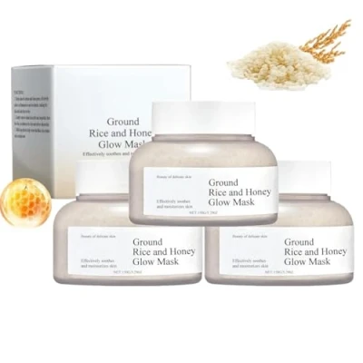 Image of Ground Rice And Honey Glow Mask, &amp; Wash Off Mask Pore Sebum Care, Exfoliating Mask,Smooth Skin, Moisturizing (3Bottle)