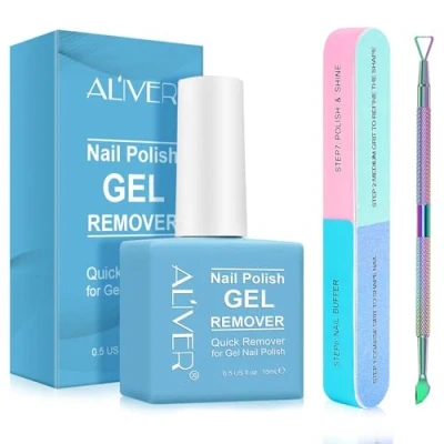 Image of Gel Nail Polish Remover 15ml with File &amp; Scraper, Remover, No Hurt Nails, Fast Removes within 2 4 Minutes