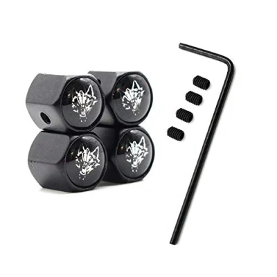 Image of 5 Pcs/Set Tire Valve Dust Caps Anti theft Wolf Logo Zinc Alloy for Cars (Black)