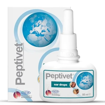 Image of Peptivet Dog Ear Drops Solution for Soothing Relief and Balanced Health with Chlorhexidine Vitamin PP, Ideal Sensitive Ears 50ml