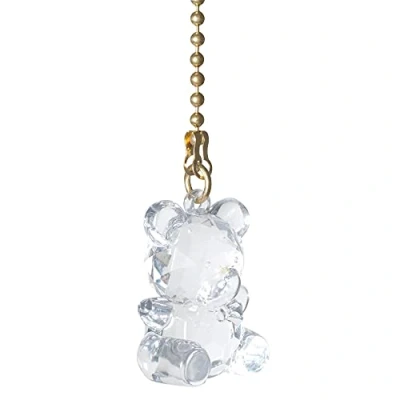 Image of Light Pull Chain Cord Gold Brass and Acrylic Clear Crystal Teddy Bear with 80cm Matching