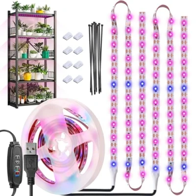 Image of Grow Light Strip Waterproof Lights for Indoor Plants Full Spectrum Plant USB with Auto ON/Off Timer Pink Blue 120LEDs Lamp （6.56FT）