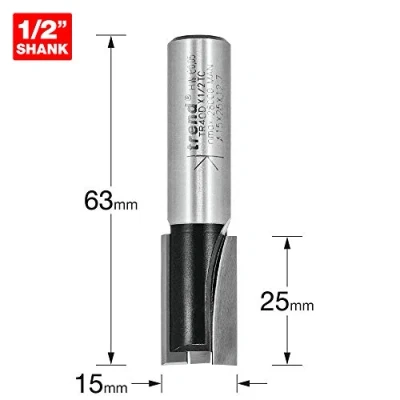 Image of Trend Trade Straight Two Flute Router Cutter Bit, 1/2 Inch Shank, 15mm Cut Diameter, Tungsten Carbide Tipped, TR40DX1/2TC
