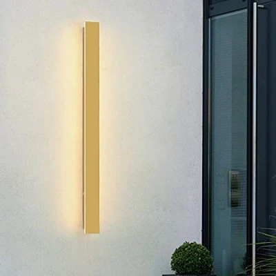 Image of WLBHWL Outdoor Wall Lights, Gold LED Exterior Light Fixtures Mount, Modern Porch Lights Sconce, Long Linear Lamp Outside Lighting For Garage, Front Door 3000K/6000K