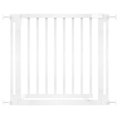 Image of Safetots Wooden Elegance Gate, White, 87cm 95cm, Pressure Fit Safety 65cm Extra Wide Doorway, One Piece Gate for Stairs, Hallways and Doors, Stylish Design Easy Installation