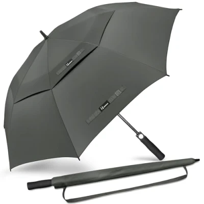 Image of NINEMAX Golf Umbrella Windproof and Rainproof 68inch, Large Double Canopy, Golfing Brolly Heavy Duty Unbreakable for Men Women(Mid Grey)
