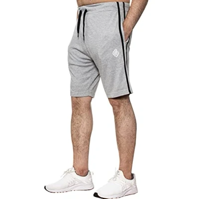 Image of EZLS586 Enzo Mens Shorts Cozy Lounge Gym Workout Pyjamas Striped Sleepwear Jersey Bottoms Short Half Pants (Grey, XL, x_l)
