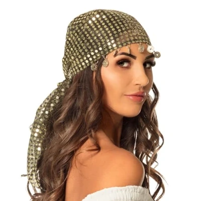 Image of Boland Womens Gypsy Coin Headscarf or Belt Belly Dancer Fancy Dress Arabian Up Ladies Headwear Hat Accessory Novelty One Size