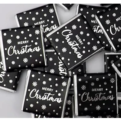 Image of Silver &amp; black Merry Christmas milk chocolate Neapolitans pack of 24 foil wrapped squares