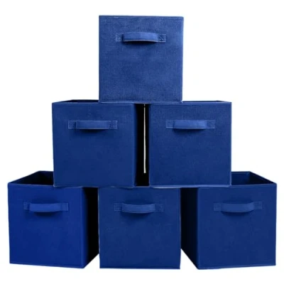 Image of PowerKing Storage Box, 6 Foldable Cubes Box Organiser Made of Fabric Dark Blue
