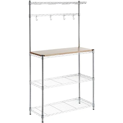 Image of Amazon Basics Baker&#039;s 3 Shelf Rack, Wood/Chrome, 91.44 x 35.56 161.04 cm