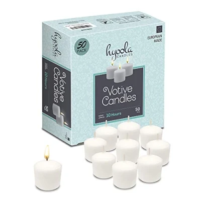 Image of Hyoola Votive Candles 10 Hour Burn Time Unscented Pack of 50 White European Made
