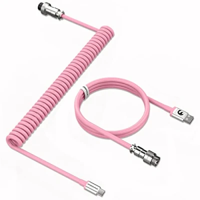 Image of MAMBASNAKE C01 Coiled Keyboard Cable, Pro Custom USB C Aviator Cable for Mechanical Keyboard, Type to A, TPU Spring with Detachable Metal Aviation Connector PC Gaming Pink