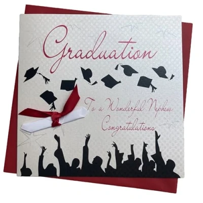 Image of WHITE COTTON CARDS NEPHEW GRADUATION CARD, HAND FINISHED (WB98 NEP)