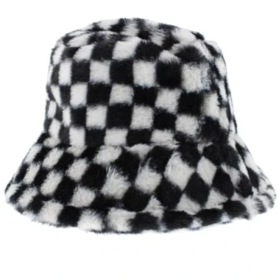 Image of Zac&#039;s Alter Ego Checkered Faux Fur Warm Winter Bucket Hat Black