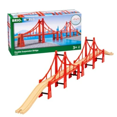 Image of BRIO 33683 Double Suspension Train Bridge for Kids Age 3 Years Up Compatible with all Railway Sets &amp; Accessories, Multicoloured