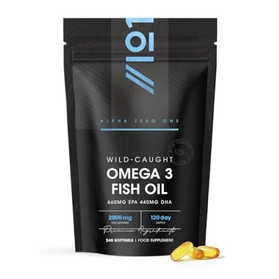 Image of Omega 3 Wild Caught Fish Oil 2000mg 660mg EPA 440mg DHA 240 Softgels No Additives — Resealable and Recyclable Pouch by Alpha01