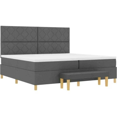 Image of Box Spring Bed with Mattress &amp; Bench Dark Grey 200x200 cm Fabric Vidaxl