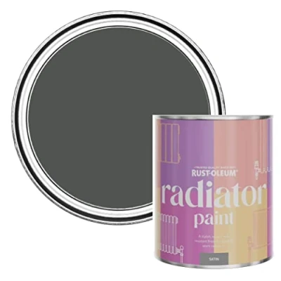 Image of Rust Oleum Grey Heat Resistant Radiator Paint in Satin Finish Graphite 750ml