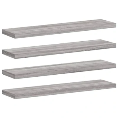 Image of vidaXL Wall Shelves 4 Pack Grey Sonoma, Engineered Wood, 40x10x1.5 cm Multifunctional &amp; Moisture Resistant for Living Room/Office