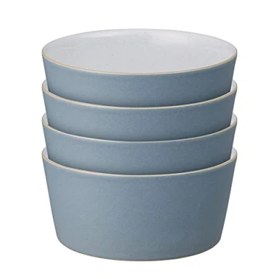 Image of Denby Impression Blue Straight Rice Bowls Set of 4 Dishwasher Microwave Safe Modern Crockery Ceramic Stoneware Tableware