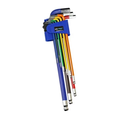 Image of US PRO 9pc Multicolour Extra Long Metric Ball End Hex Key Set 1634