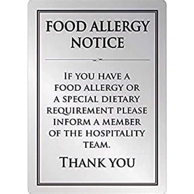 Image of Food Allergy Sign Silver A4 Brushed Steel Self Adhesive Safety 297x210m