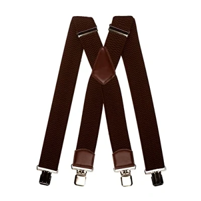 Image of Olata Men&#039;s Extra Wide Heavy Duty X Shape Braces/Suspenders with Brown Leather 5cm.