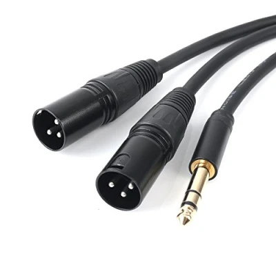 Image of SiYear 6.35mm (1/4inch) TRS Male Plug to 2 Dual XLR Microphone Stereo Balanced Audio Converter Adapter Y Splitte Cable Cord （5FT/1.5M