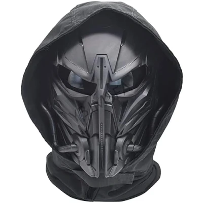 Image of Tactical Mask Balaclava Full Face Protection Transparent Goggles Adjustable Skull Mask, Cosplay Halloween Costume Movie Shooting