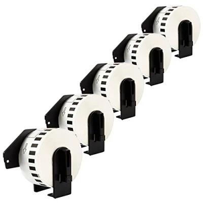 Image of PerfectPrint Compatible Label Roll Replacement for Brother QL 810W 820NWB 800 1050 1050N 1060N 500 550 710W 720NW DK 22210 (Black on White, 5 Pack)