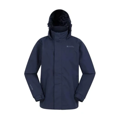 Image of Mountain Warehouse Solar Kids Unisex Waterproof Jacket Rip Stop Fabric, Taped Seams Adjustable Cuffs, Hood, Boys &amp; Girls, Best for Outdoors Navy Teen Size 13 Years