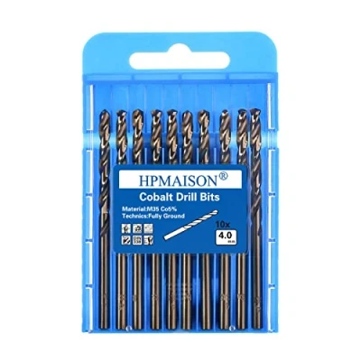 Image of HPMAISON True 5% Cobalt Jobber Drill Bit Set, 10Pcs 4mm M35 High Speed Steel Twist Bits, 135 Split Point Extremely Heat Resistant for Stainless Steel, Cast Iron, Hard Metal, Plastic, Wood