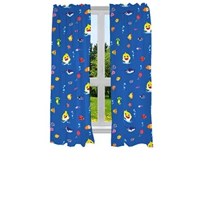 Image of Franco Kids Room Window Curtains Drapes Set, 82 in x 63 in, Baby Shark