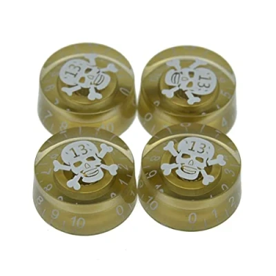 Image of Dopro 4pcs Gold with white Number Skull Guitar Speed Dial Knobs Control Knob fits LP
