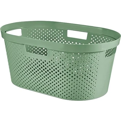 Image of CURVER Infinity Laundry Basket, 40 L, Green, 58.5 x 38 26.5 cm, Recycled Plastic
